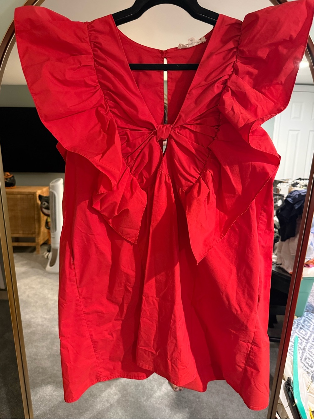 Bold Red Ruffle-Trim Mini Dress - Picture 5 of 7